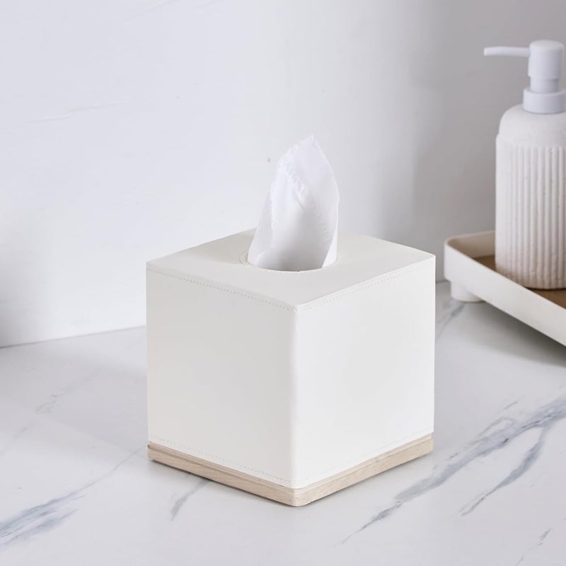 Polytree Tissue Box Cover Square Resin Tissue Holder for Home Decor,Hand Carved Beige Leather Cube Tissue Box Holder – 5.5 Inch Heavy Duty Luxury Tissue Box Case for Bathroom, Living Room, Office - Image 5